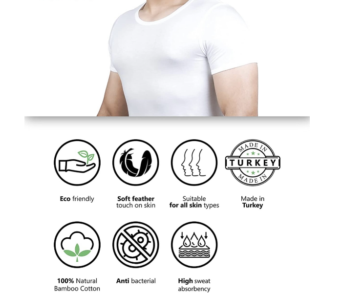 Merdin Fannila Medium Bamboo Cotton Anti-Bacterial Sweat Absorbing Eco-Friendly Inner Vest For Men -White - Zoom Image 3