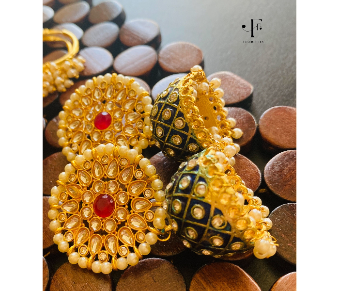 Fashionfies F029 Premium Quality Meenakari Stone Studded Jhumkas -Green and Red - Zoom Image