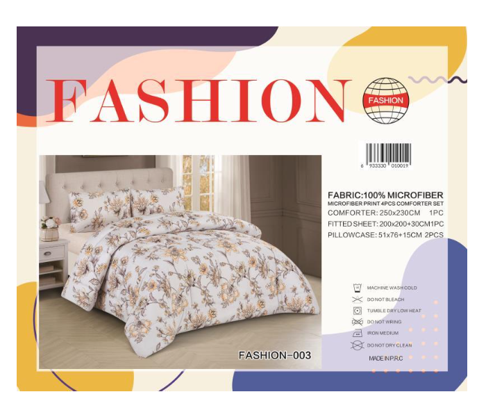 Fashion Microfiber Print 4 Piece Comforter Set 003 - Yellow and White - Zoom Image