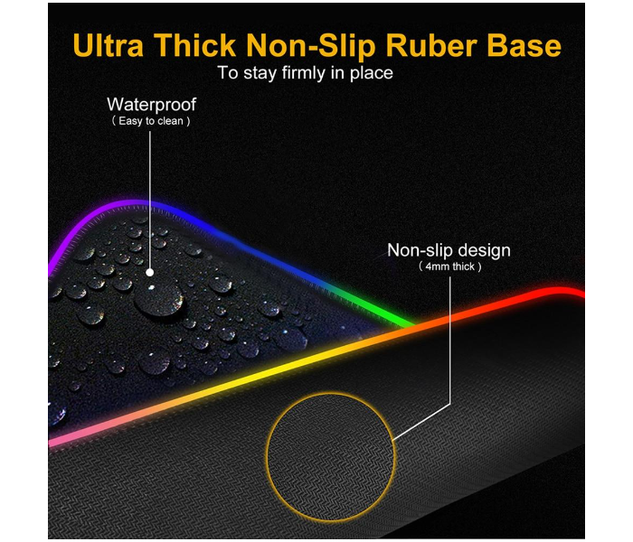 LED Soft Extra Extended Large 31.5 X 12 Inch RGB Gaming Mouse Pad with Anti-Slip Rubber Base -Black - Zoom Image 1