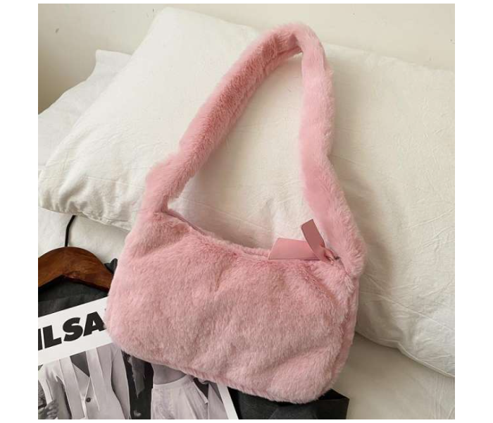 Women Soft Plush Hobos Furry Clutch Purse Fashion Shoulder Baguette Underarm Bag - Pink - Zoom Image 1