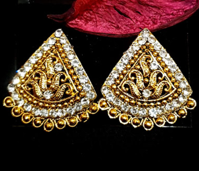 Strabella ES1-04 Beautiful Stone Studded Big Earring for Women - Gold and Silver - Zoom Image