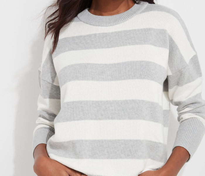 1010 Womens Stripped Long Sleeve Hoodie - Grey - Zoom Image 2