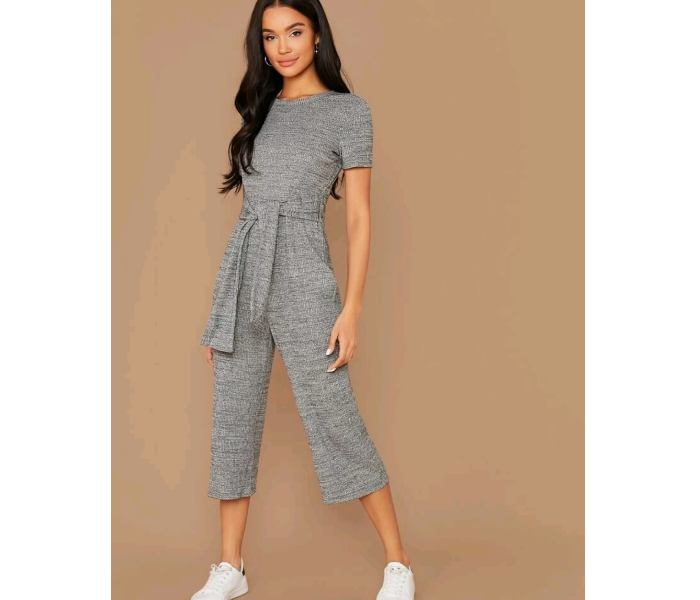 Stylish Tie Front Marled Large Jumpsuit for Women - Grey - Zoom Image 3