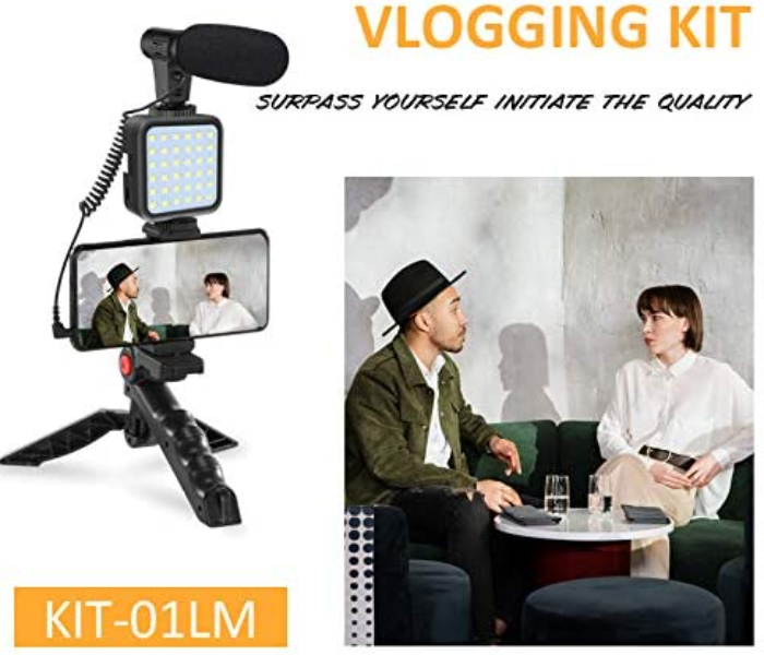 Generic KIT-01LM Vlogging Kit for Smartphones with Shotgun Mic Tripod and LED Lights - Black - Zoom Image 2