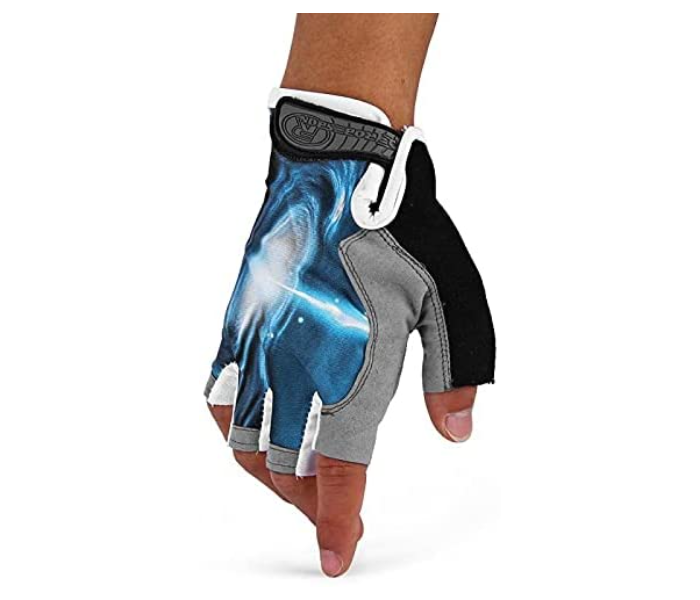 2 Pieces XL Robesbon Breathable Unisex Half Finger Cycling Bicycle Gloves with Anti Slip Elastic Rib Fabric - Grey and Blue  - Zoom Image