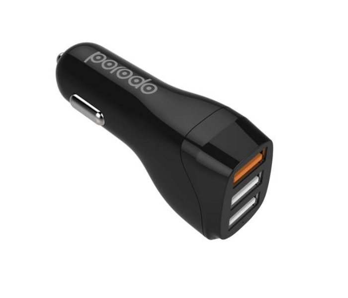 Porodo PD-DC26-BK Braided Type-C to Lightning PD Cable Dual Port Car Charger - Black - Zoom Image 1