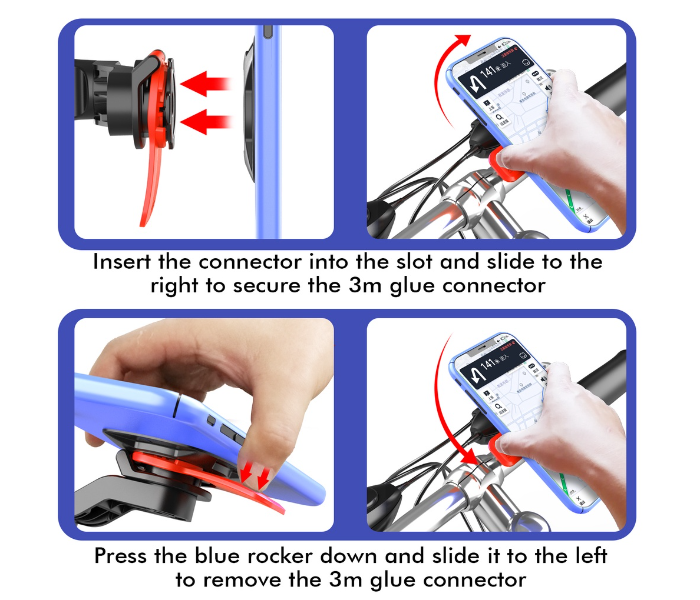 DJ QDLCK Quad Lock Push Lock Type Motorcycle Electric Bicycle Phone Holder Universal Quick Mount Bike Mobile Phone Stand 360 Degree Rotation Cycling Bracket -Blue and Orange - Zoom Image 2