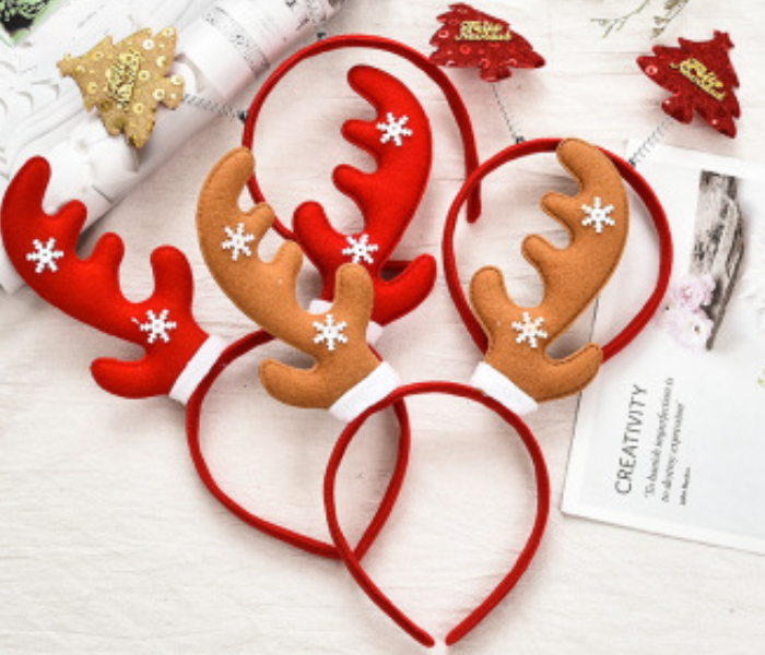 Christmas 2 Pcs Headband Elk Horns Children Christmas Costume Party - Red and Beige - Zoom Image