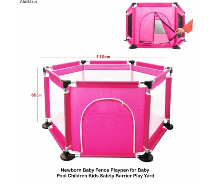 Baby Hexagon Safety Fence Playpen 324-1 - Dark Pink - Zoom Image