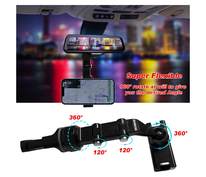 Generic 360 Rotatable Multifunctional Rear View Mirror Car Phone Holder Mount - Green - Zoom Image 3