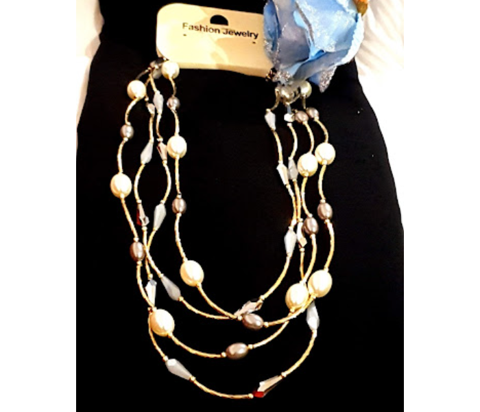 Strabella NC5001b Beautiful Pearls Layered Necklace for Women - Golden - Zoom Image