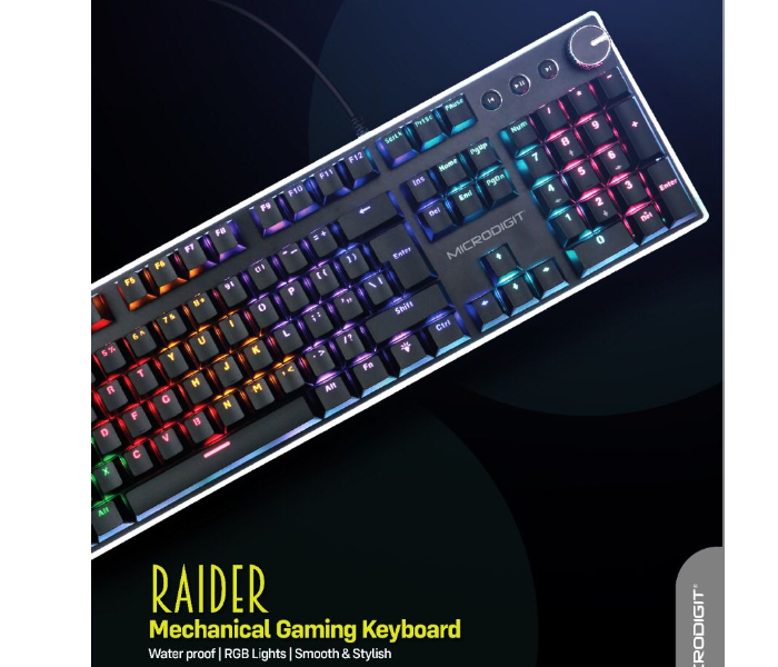 Microdigit MD1050MK Raider Mechanical Water Proof Gaming Keyboard - Black - Zoom Image 1