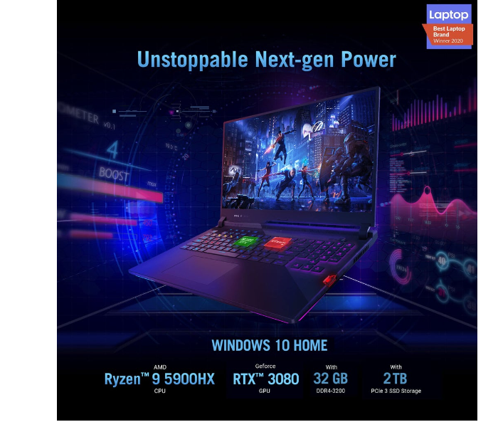 Asus Rog Strix Scar 17 G733QS-K4284T 17.3 WQHD Inch AMD Ryzen R9 5900HX 32GB RAM 2TB SSD 16GB NVIDIA RTX 3080 Graphics Windows 10 Home - Black - Zoom Image 8