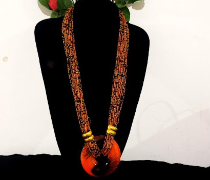 Strabella NC3-03e Beautiful Layered Beaded Necklace With Pendant for Women - Orange - Zoom Image