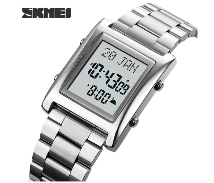 SKMEI-LED Chain Strapped Digital Qibla Muslim Watches for Men - Silver - Zoom Image 4