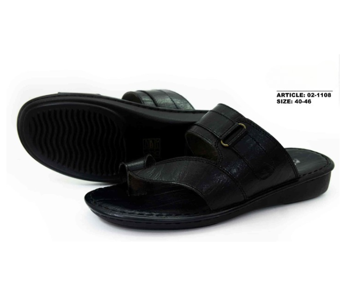 Caseline 1108-02 EU 41 Stylish Leather Flat Sandal for Men - Black - Zoom Image