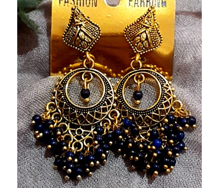 Strabella ER2-11b Beautiful Beaded Earings for Women - Gold and Blue - Zoom Image