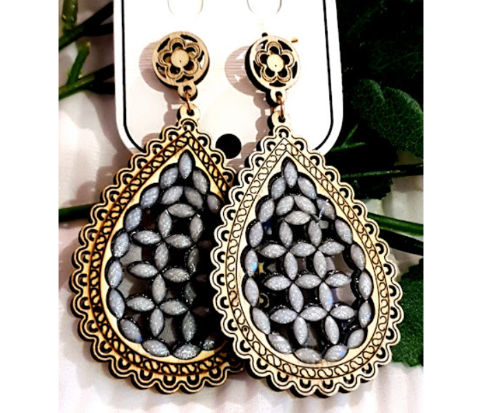 Strabella ER3-03c Beautiful Weightless Big Earrings for Women - Grey and Golden - Zoom Image