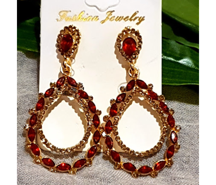 Strabella ER2-06d Beautiful Stoned Earrings for Women - Red and Golden - Zoom Image