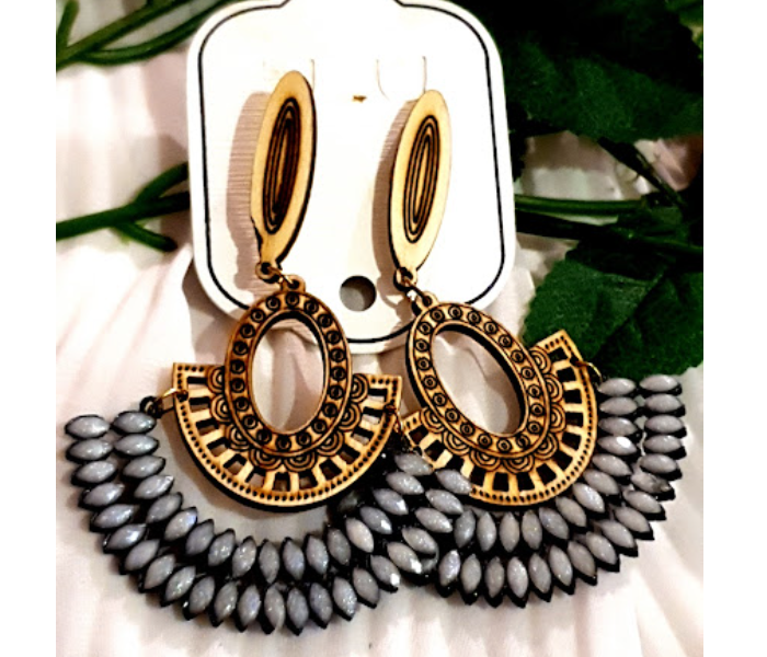 Strabella ER3-03d Beautiful Weightless Big Earrings for Women - Grey and Golden - Zoom Image