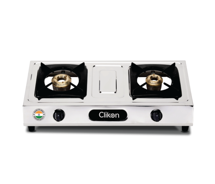 Clikon CK4288 2 Burner Gas Stove with Piezo ignition - Silver and Black - Zoom Image