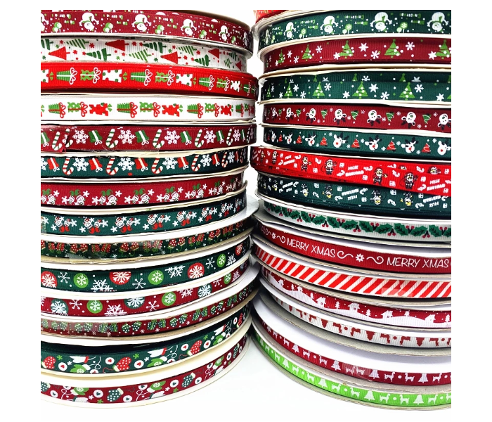 Set of 4 Random Designs 5 Yards 10mm Christmas Printed Ribbon - Zoom Image