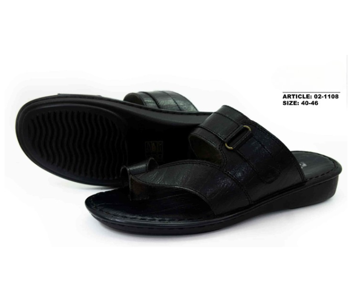 Caseline 1108-02 EU 40 Stylish Leather Flat Sandal for Men - Black - Zoom Image