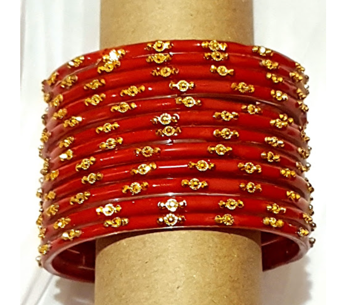 Strabella BL33-2 Beautiful 2.9 Glass Bangles  for Women - Red - Zoom Image