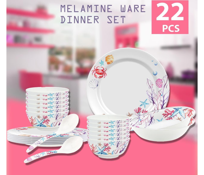 Olympia OE-18004 22 Pieces Melamine Dinner Set - White and Pink - Zoom Image 1