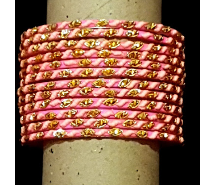 Strabella BL22-1 2.6 Designer Glass Bangles With Stones for Women - Pink - Zoom Image