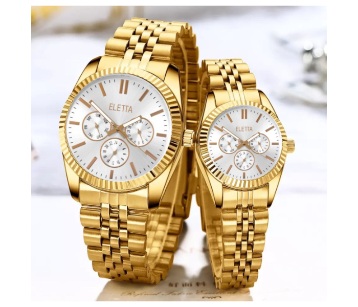 Rio Gold Color Strap Couple Watch - Silver and Gold - Zoom Image