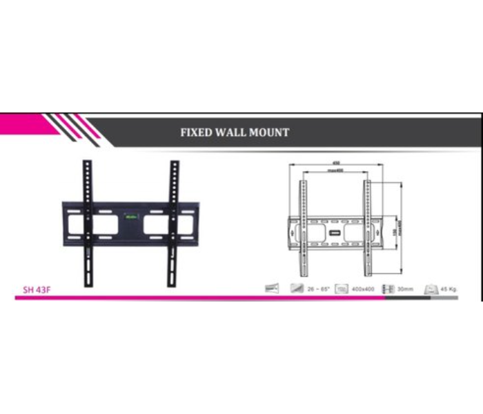 Skill Tech SH-43F Fixed Wall Bracket for 23 to 65 Inch Screen - Black - Zoom Image 3