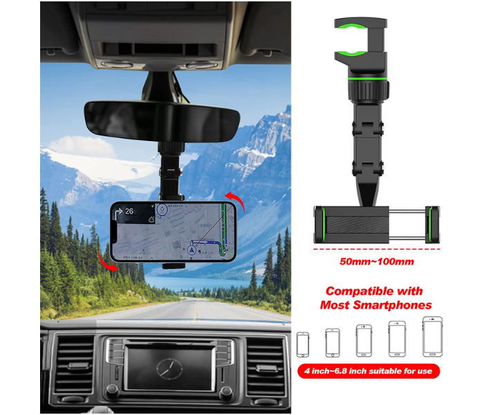 Generic 360 Rotatable Multifunctional Rear View Mirror Car Phone Holder Mount - Green - Zoom Image 5