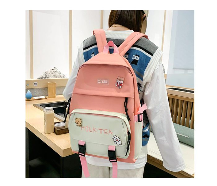 4 Pieces Canvas Laptop Rucksack Backpacks for Women - Pink - Zoom Image 3