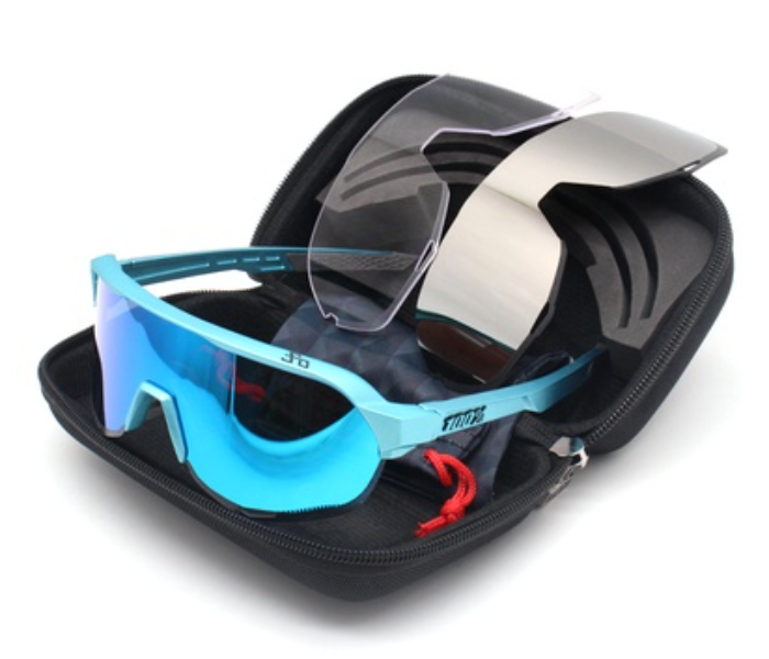  KBY Sagan 100 Percentage S2 Cycling Sunglasses With UV400 Protection 3 Lens Set - Blue - Zoom Image 1