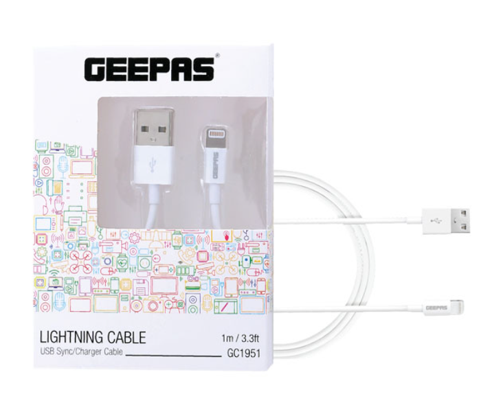 Geepas GC1951 Lightning USB Sync Charger Cable - White - Zoom Image