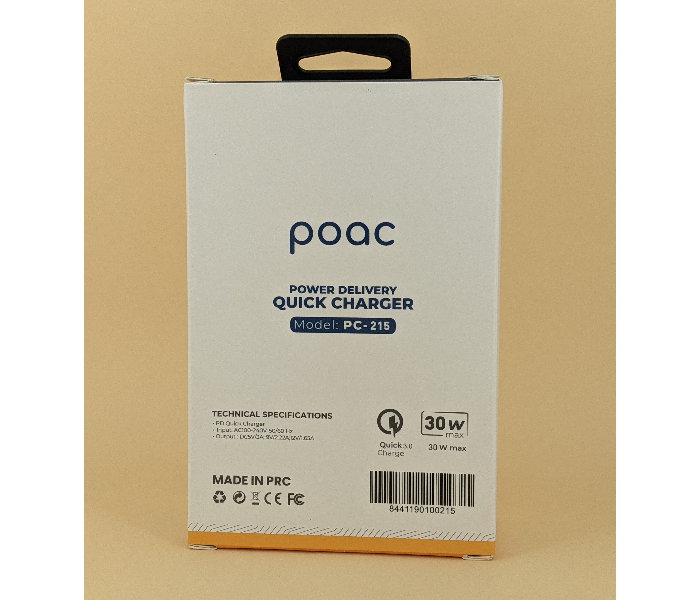 Poac PC-215 30 Watts QC and PD Adaptor - White - Zoom Image 3