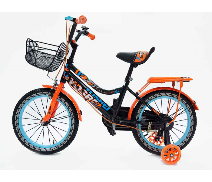 LC03-16 16 Inch Fast Rolling Bicycle with Training Wheels and Basket - Black and Orange - Zoom Image