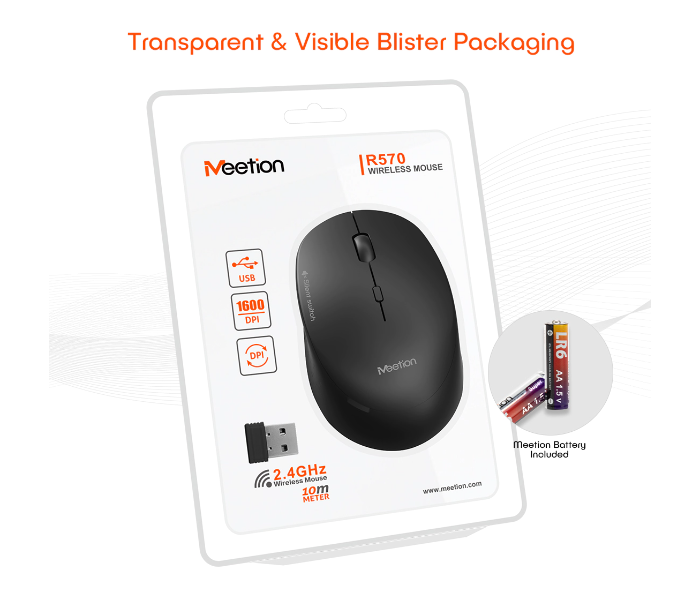 Meetion MT-R570 2.4Ghz Wireless Mouse 4 Buttons 5 Colors Silent Portable And Great For Laptops - Black - Zoom Image 13