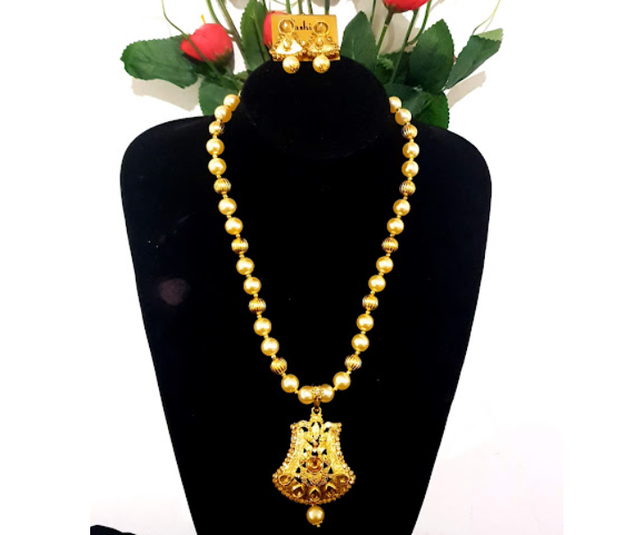 Strabella NC4-16a Beautiful Beaded Pendant Necklace and Earring Set for Women - Golden - Zoom Image