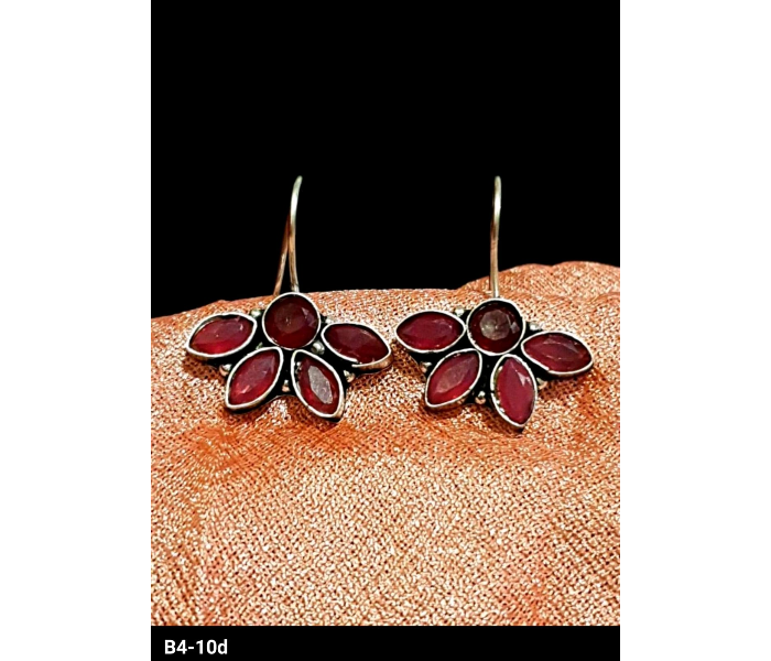 Strabella B4-10d Stylish German Silver Stoned Earring for Women - Red - Zoom Image