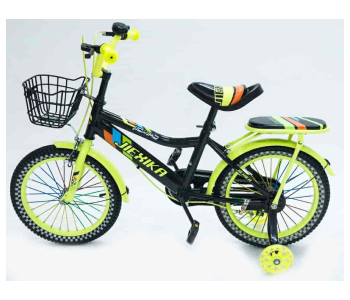 LC06-16 16 Inch Fast Rolling Bicycle with Training Wheels and Basket - Black and Green - Zoom Image