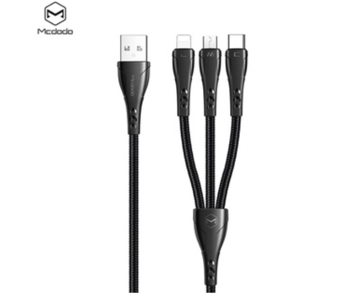 Mcdodo CA-6960 Mamba Series 3 In 1 Lightning Micro USB and 1.2m Type-C Cable - Black - Zoom Image