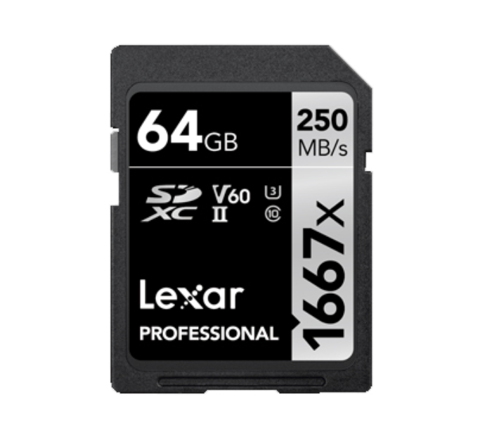 Lexar Professional 1667x SDXC 64GB MemoryCard with 250Mbps - Zoom Image