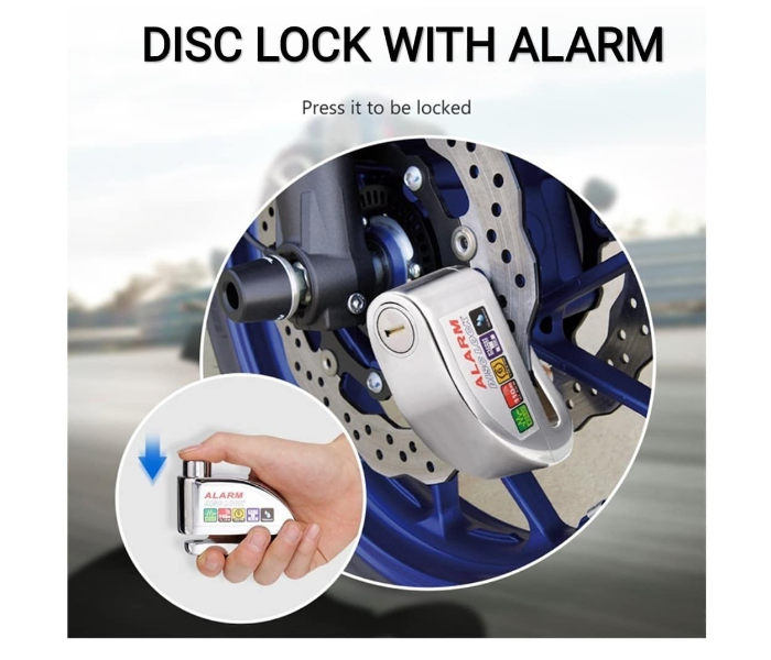 Disc Lock With Alarm Protection for Scooters and Bikes - Silver - Zoom Image 2