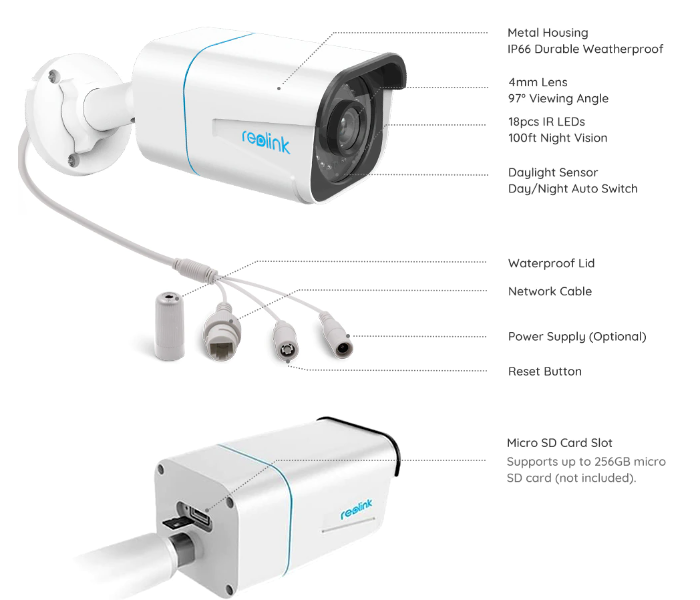 Reolink RL-3C820A-3C810A-N410 8MP Super HD PoE 6 Camera and 4K 2TB NVR and HDMI Wire Charger and Mouse - Zoom Image 4