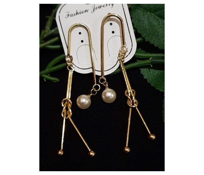 Strabella B2-01a Hanging Earring with White Beads for Women - Gold - Zoom Image