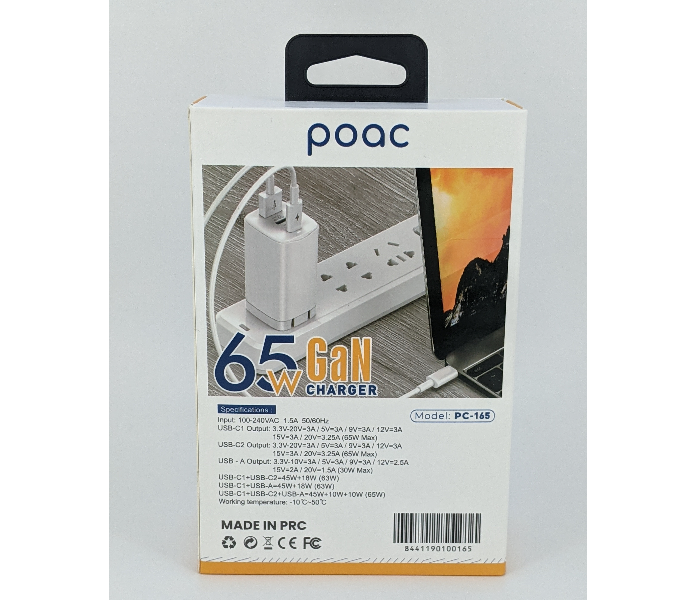 Poac PC-165 65 Watts Gan Quick Charger - White - Zoom Image 3