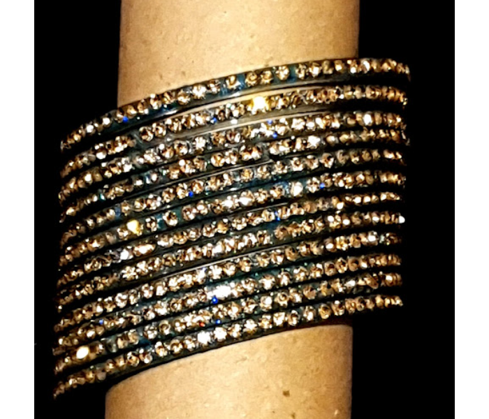 Strabella BL22-3 Designer Glass Bangles With Stones Size 2.4 for Women - Gold and Blue - Zoom Image